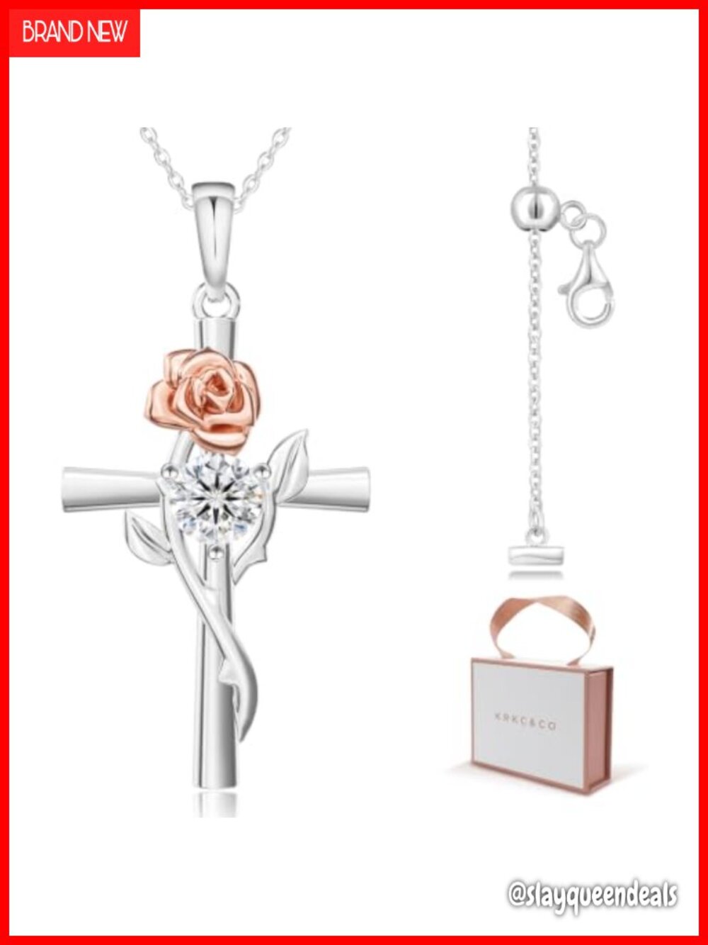 Moissanite Cross Necklace Women 925 Sterling Silver 14K White Gold Plated